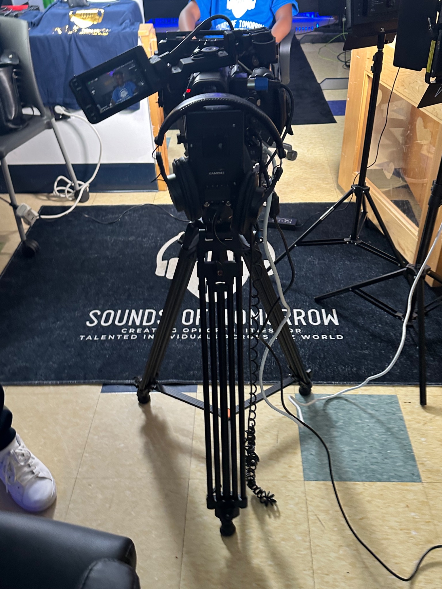 Camera and lighting setup for a Sounds of Tomorrow film shoot