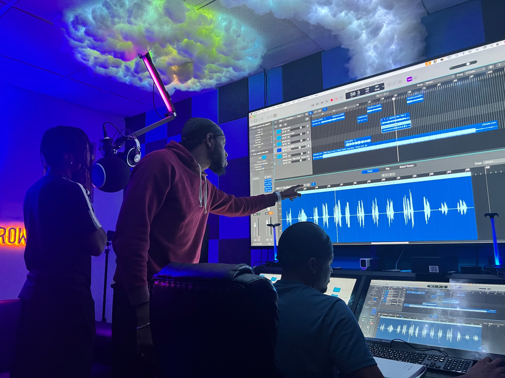 SOT collaborators reviewing an audio recording together